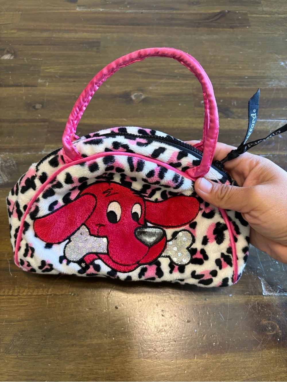 Vintage Clifford The Big Red Dog Pink Leopard Plush Mini Purse Douglass Toys Y2K